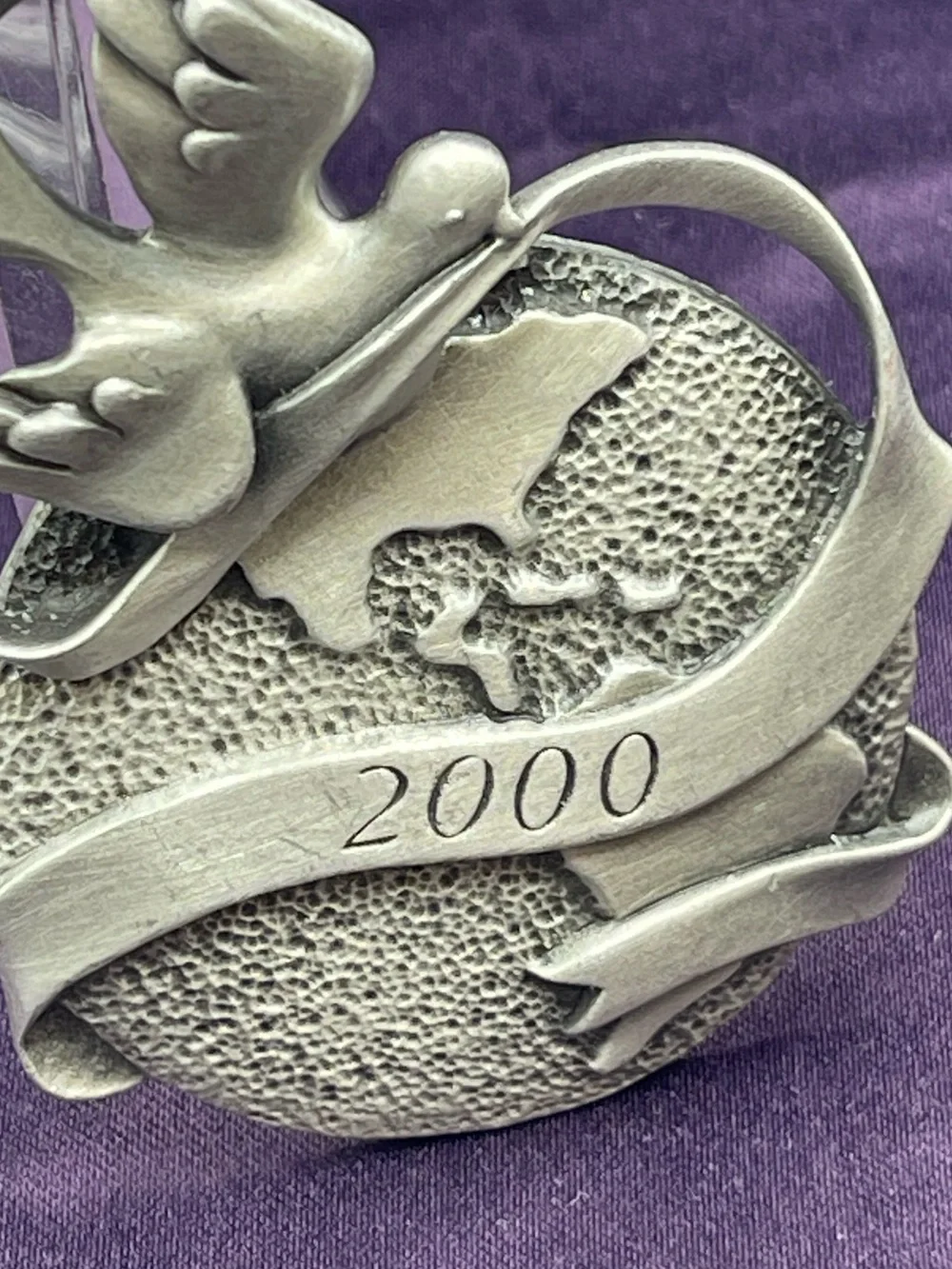 VTG Avon Annual Solid Pewter Ornament: “Year 2000” Peaceful Millennium with Dove